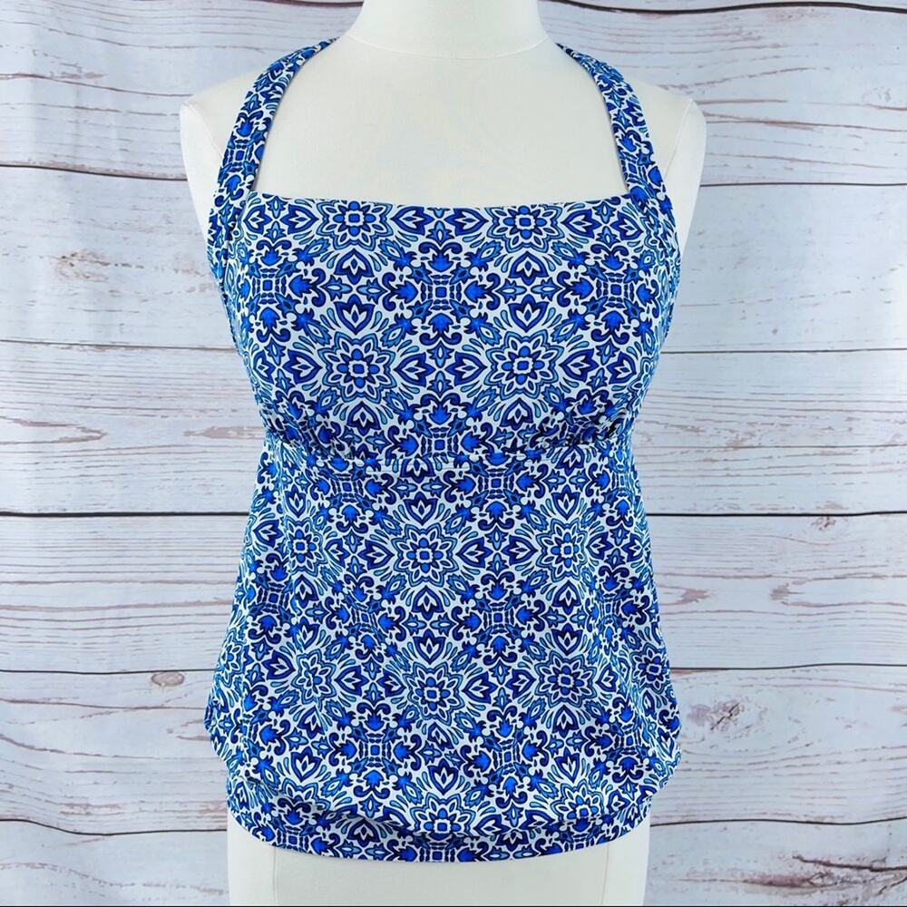 Land's End blue white tankini top